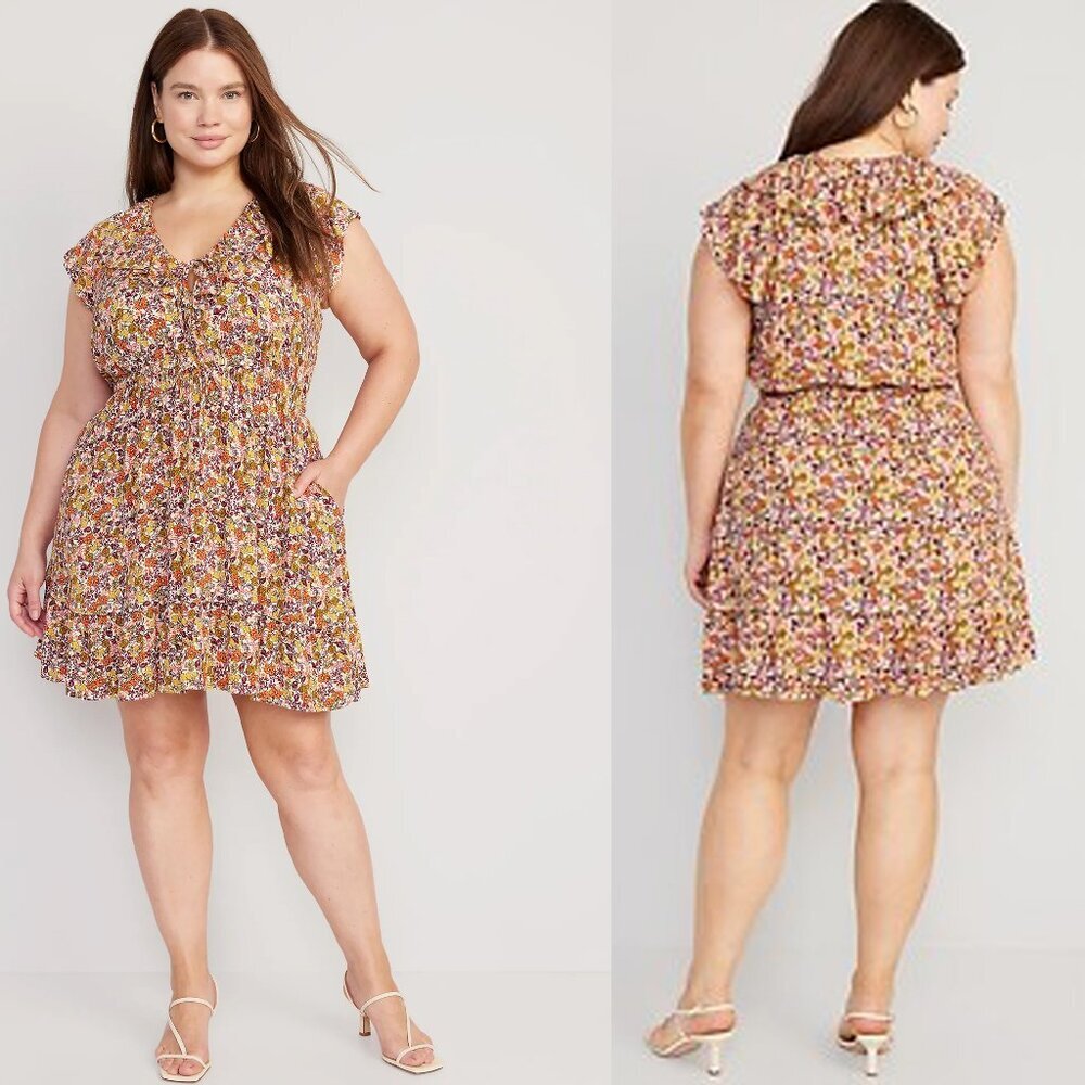 NWT Old Navy Womens Waist-Defined Flutter-Sleeve Floral Mini Dress Size …